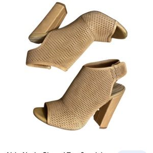 Aldo Open Toe Tan Suede Heeled Booties